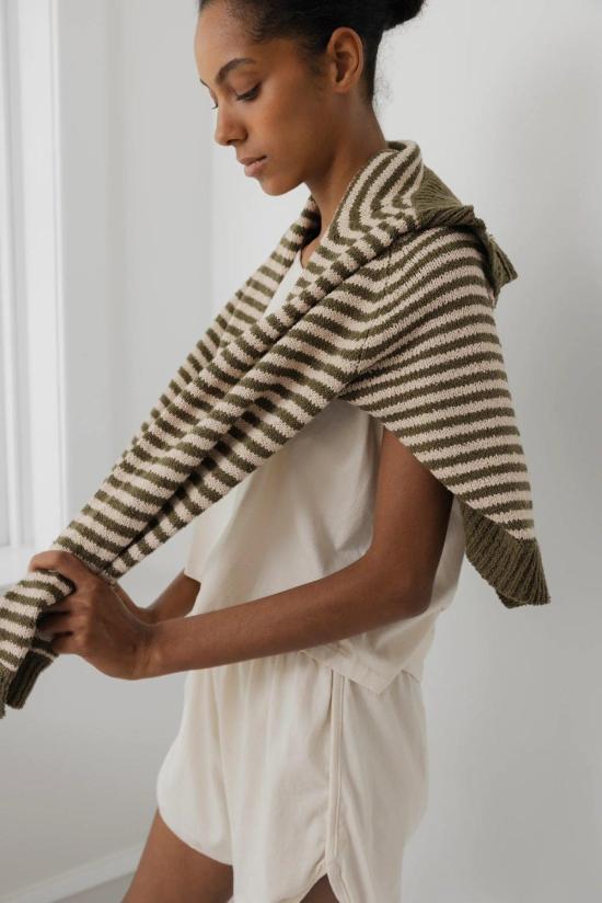  울 하이드 자켓 스트라이프 봄버 올리브 - WOL HIDE