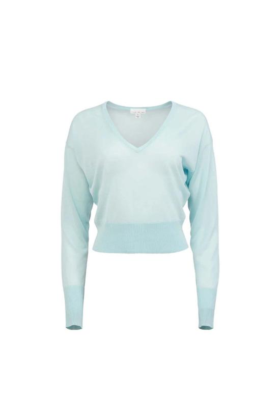  플뢰르 뒤 말 스웨터 시스루 니트 브이넥 , 프로스티드 민트