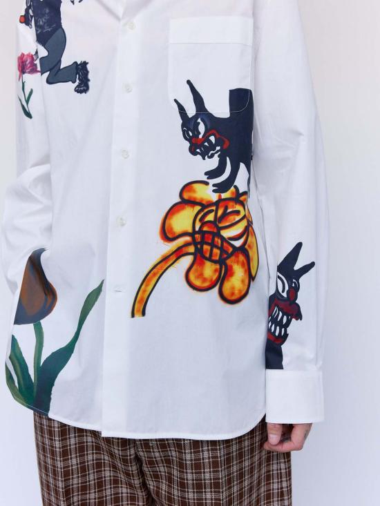  마르니 긴팔 셔츠 마니 릴리 화이트 울프 & 튤립 프린트 - MARNI