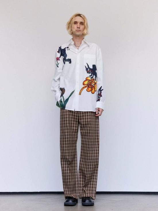  마르니 긴팔 셔츠 마니 릴리 화이트 울프 & 튤립 프린트 - MARNI