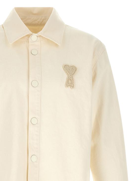 26SS 아미 톤온톤 로고 코튼 니트 오버셔츠 UJK897DE0126136 Beige - AMI