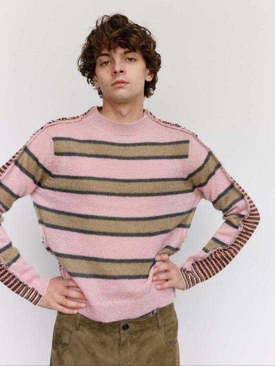  마르니 스웨터 소프트 핑크 스트라이프 모헤어 & 울 하프앤하프 - MARNI