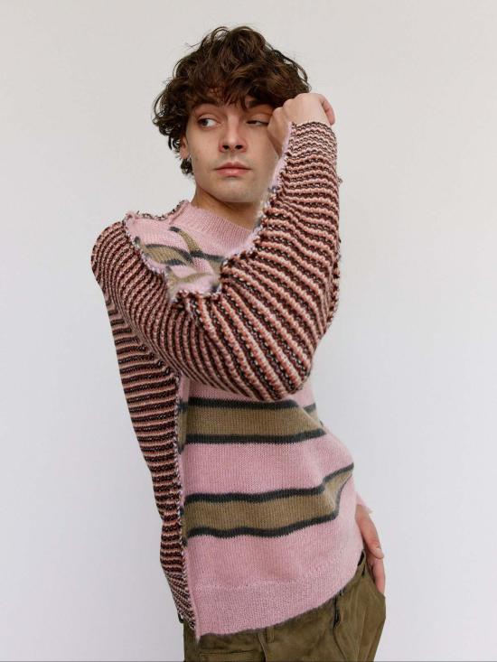  마르니 스웨터 소프트 핑크 스트라이프 모헤어 & 울 하프앤하프 - MARNI