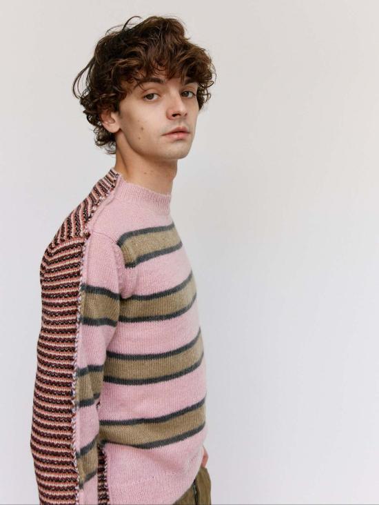  마르니 스웨터 소프트 핑크 스트라이프 모헤어 & 울 하프앤하프