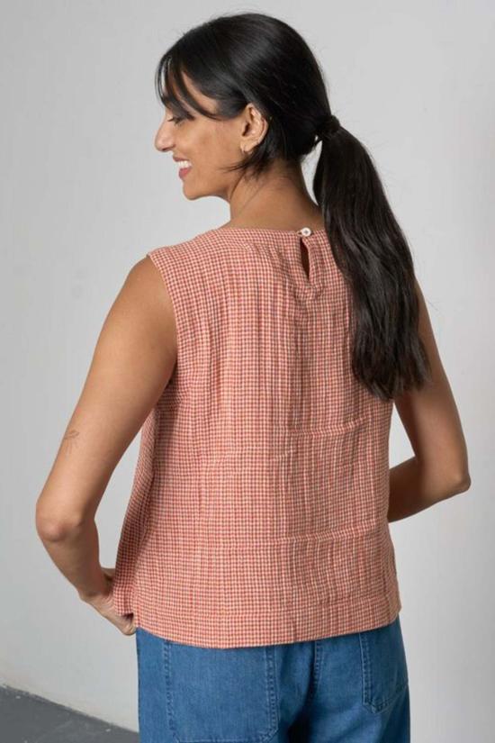  비비코 블라우스 피파 슬리브리스 탑 리틀 체크 러스트 - BIBICO