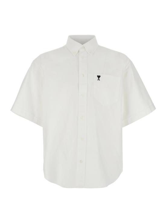 26SS 아미 코튼 박시 자수 아미 드 하트 HSH823CO0031168 White