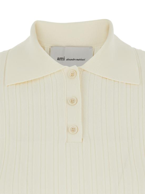 26SS 아미 니트 숏슬리브 폴로 FPL437KN0160136 White - AMI