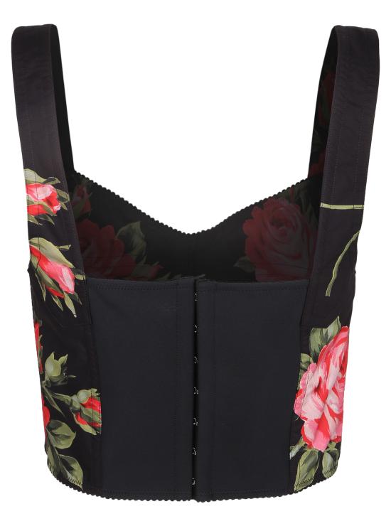 26SS 돌체앤가바나 로즈 부케 프린트 코튼 뷔스티에 탑 F7BB1T HS5UT HN5ZN Black - DOLCE & GABBANA