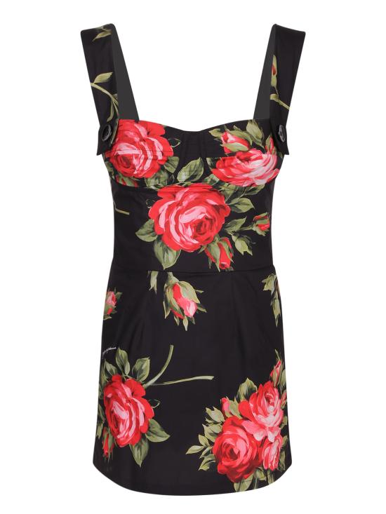 26SS 돌체앤가바나 로즈 부케 프린트 코튼 탑 F7BB8T HS5UT HN5ZN Black