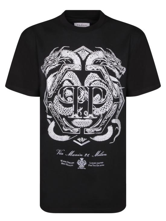 26SS 필립 플레인 반팔 티셔츠 MTK8450 PJY002N 02 Black