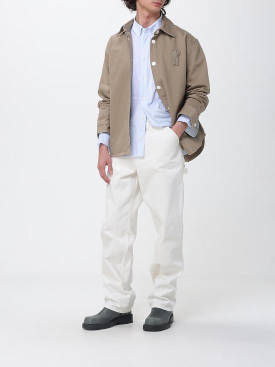 26SS 아미 스몰 하트 로고 스트라이프 코튼 옥스포드 버튼 다운 셔츠 HSH763CO0087 475 Blue - AMI