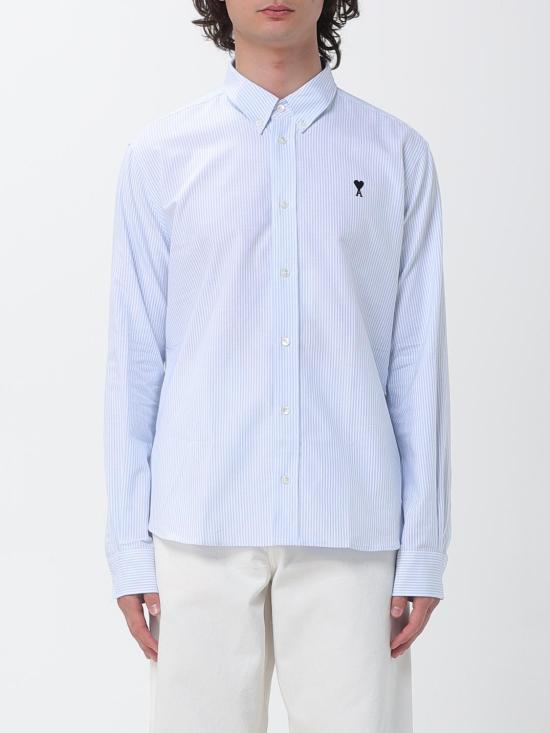 26SS 아미 스몰 하트 로고 스트라이프 코튼 옥스포드 버튼 다운 셔츠 HSH763CO0087 475 Blue