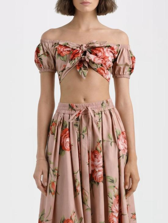 26SS 돌체앤가바나 로즈 부케 프린트 코튼 탑 F7AV0THS5UT HF5ZN Pink