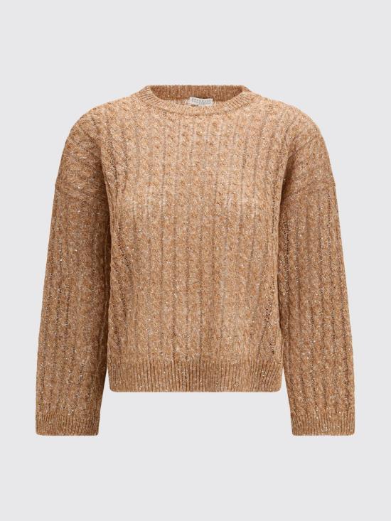 26SS 브루넬로 쿠치넬리 리넨 대즐링 케이블 오픈워크 스웨터 MCO559710 C8585 Burnt - BRUNELLO CUCINELLI