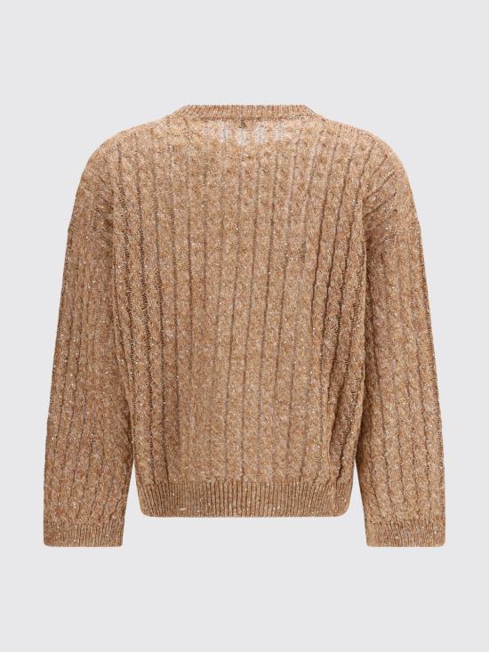 26SS 브루넬로 쿠치넬리 리넨 대즐링 케이블 오픈워크 스웨터 MCO559710 C8585 Burnt - BRUNELLO CUCINELLI