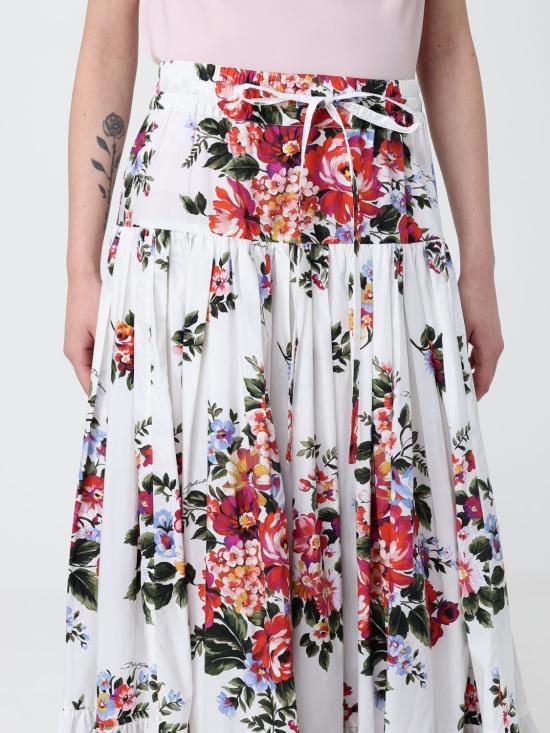 26SS 돌체앤가바나 플라워 부케 프린트 포플린 롱 스커트 F4DC6THS5UU HA5ZO White - DOLCE & GABBANA