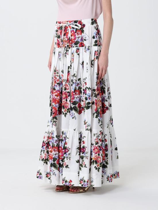 26SS 돌체앤가바나 플라워 부케 프린트 포플린 롱 스커트 F4DC6THS5UU HA5ZO White - DOLCE & GABBANA