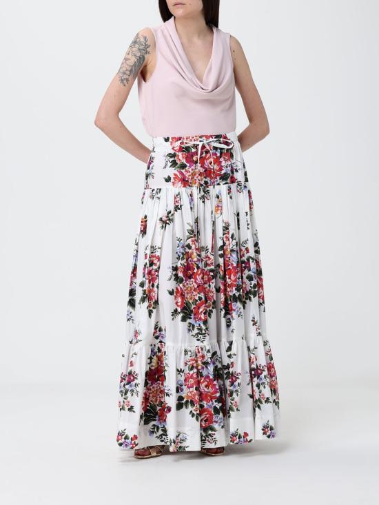 26SS 돌체앤가바나 플라워 부케 프린트 포플린 롱 스커트 F4DC6THS5UU HA5ZO White - DOLCE & GABBANA