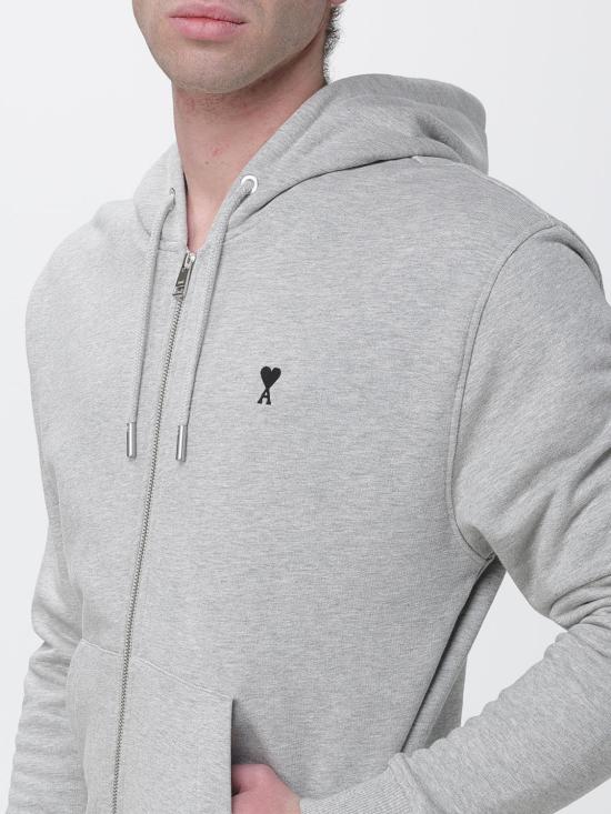 26SS 아미 스몰 하트 로고 코튼 후드 집업 HSW7657300 951 Grey - AMI
