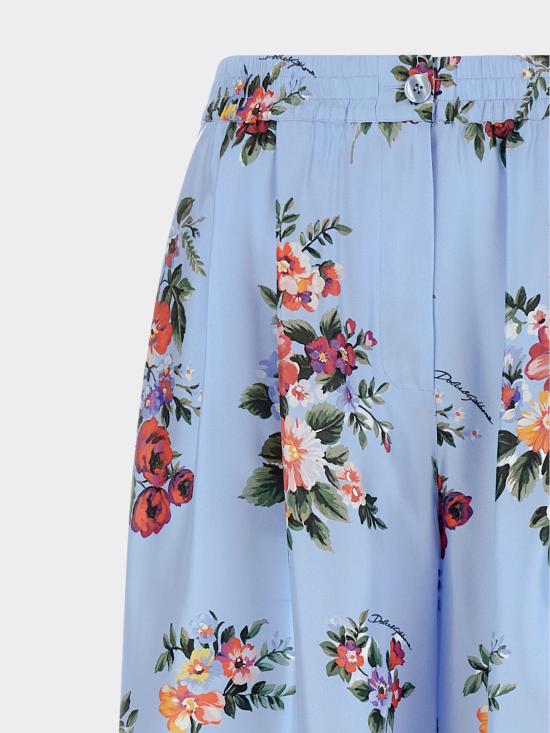 26SS 돌체앤가바나 플라워 부케 프린트 와이드 트윌 트라우저 FTDIVTIS11I HC5ZO Blue - DOLCE & GABBANA