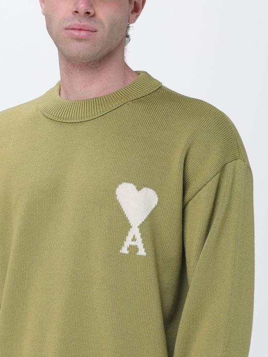 26SS 아미 ADC 울 & 코튼 크루넥 하트 스웨터 UKS859KN0156A 118 Green - AMI
