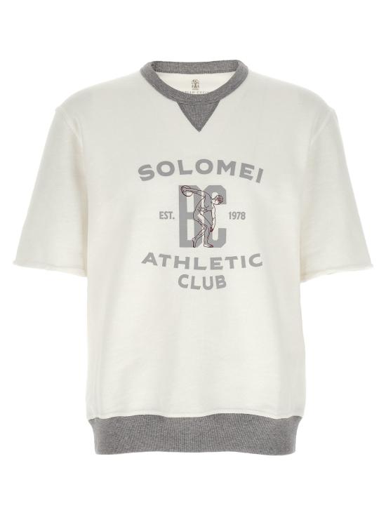 26SS 브루넬로 쿠치넬리 프린트 코튼 리넨 멜란지 플리스 반팔 티셔츠 MR8313378GCTQ27