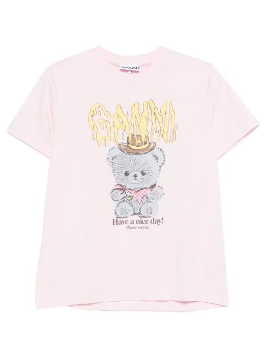 26SS 가니 코튼 저지 카우보이 베어 프린트 티셔츠 A1050074 868 Chalk pink