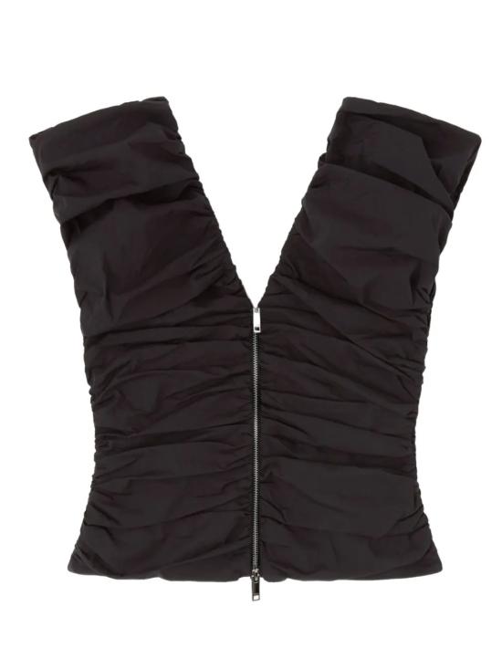 26SS 가니 투웨이 집 클로저 러치드 슬리브리스 탑 A1040071 099 Black