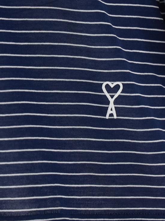  아미 폴로 티셔츠 Ami Alexandre Mattiussi 스트라이프 박시 핏과 Ami De Coeur 패치 폴로 블루 - AMI