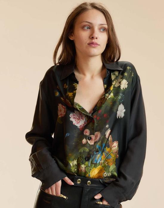  신시아 로리 블라우스 신시아 로울리 컬렉터블 실크 셔츠 블랙 플로럴 - CYNTHIA ROWLEY