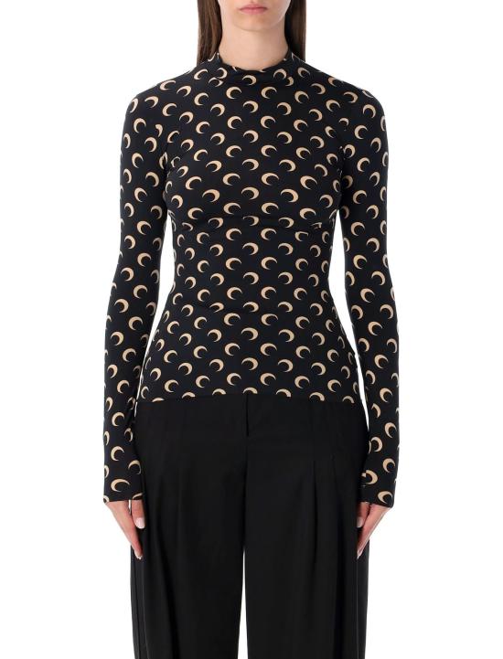  마린세르 긴팔 티셔츠 마린 세르 문 올 오버 슬림 탑 블랙/문 탄