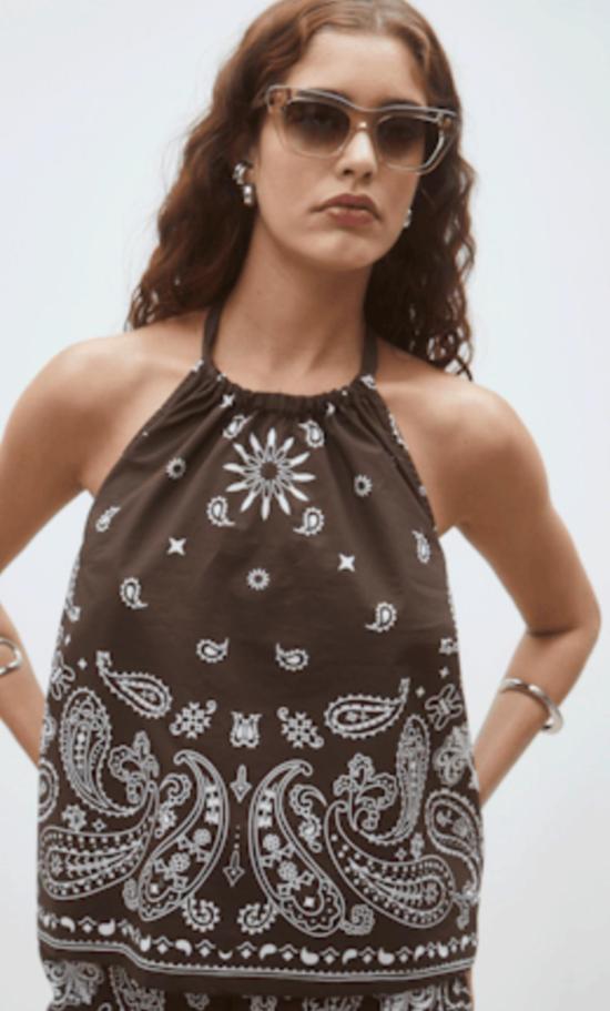  디어 네이버 블라우스 루카 페이즐리 홀터탑