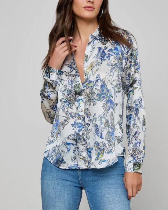  라장스 블라우스 타일러 긴팔  그레이 멀티 수채화 나비 - L'AGENCE