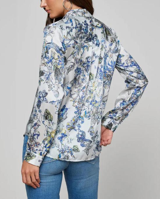  라장스 블라우스 타일러 긴팔  그레이 멀티 수채화 나비 - L'AGENCE