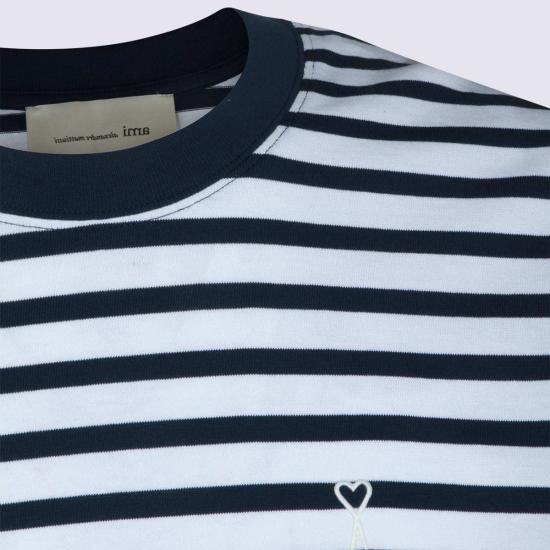  아미 반팔 티셔츠 알렉상드르 마티우시 코튼 티셔츠 블루 화이트 - AMI