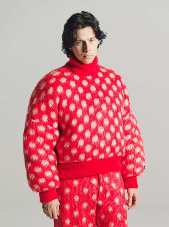  마르니 자켓 마니 도트 무늬 모헤어 퍼프 점퍼 - MARNI