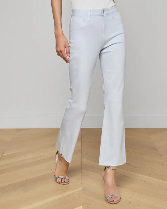  라장스 데님 팬츠 켄드라 H/R 크롭 플레어 진 페일 미스트 블루 코팅 - L'AGENCE