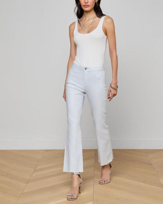  라장스 데님 팬츠 켄드라 H/R 크롭 플레어 진 페일 미스트 블루 코팅 - L'AGENCE