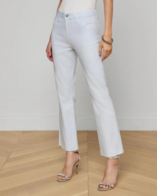  라장스 데님 팬츠 켄드라 H/R 크롭 플레어 진 페일 미스트 블루 코팅 - L'AGENCE