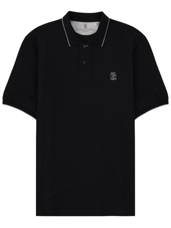  브루넬로 쿠치넬리 폴로 티셔츠 Brunello Cucinelli 폴로 콘 로고 폴로 셔츠 블랙