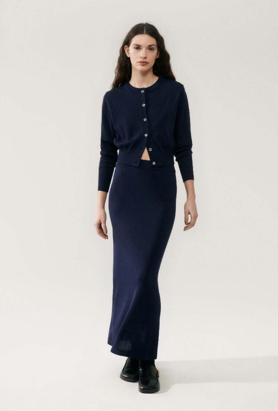  실크 런드리 롱 스커트 니트 스트레이트 스커트 미드나잇 - SILK LAUNDRY