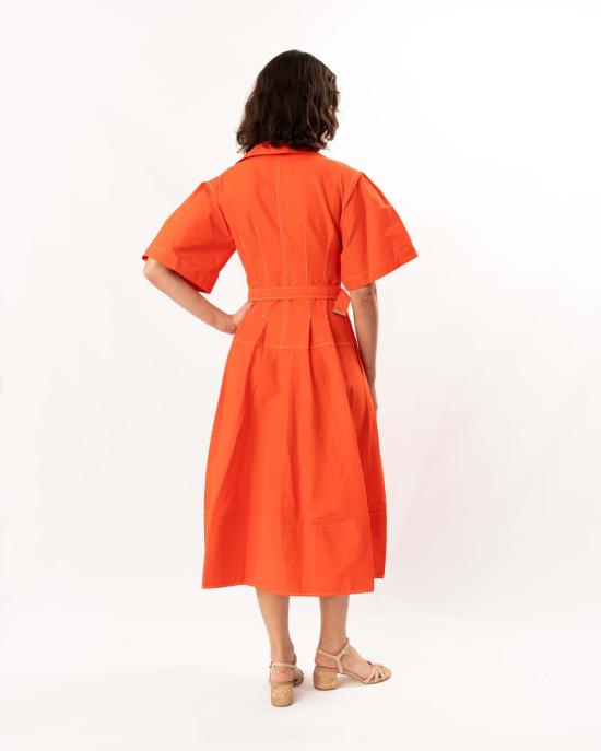  조나단 심카이 롱 원피스 Jonathan Simkhai 메리디스 코튼 미디 드레스 랍스터 - JONATHAN SIMKHAI