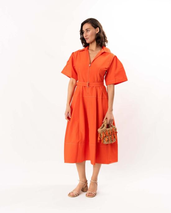  조나단 심카이 롱 원피스 Jonathan Simkhai 메리디스 코튼 미디 드레스 랍스터 - JONATHAN SIMKHAI