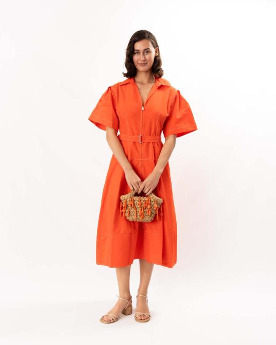  조나단 심카이 롱 원피스 Jonathan Simkhai 메리디스 코튼 미디 드레스 랍스터 - JONATHAN SIMKHAI