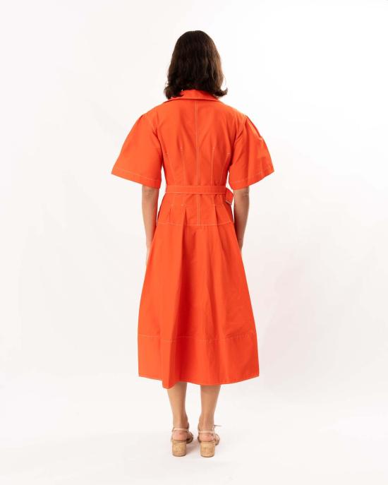  조나단 심카이 롱 원피스 Jonathan Simkhai 메리디스 코튼 미디 드레스 랍스터 - JONATHAN SIMKHAI