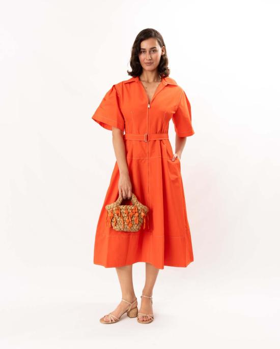  조나단 심카이 롱 원피스 Jonathan Simkhai 메리디스 코튼 미디 드레스 랍스터 - JONATHAN SIMKHAI