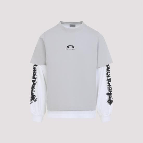 26SS 발렌시아가 긴팔 티셔츠 871497 TUVD5 1410 LIGHT GREY WHITE