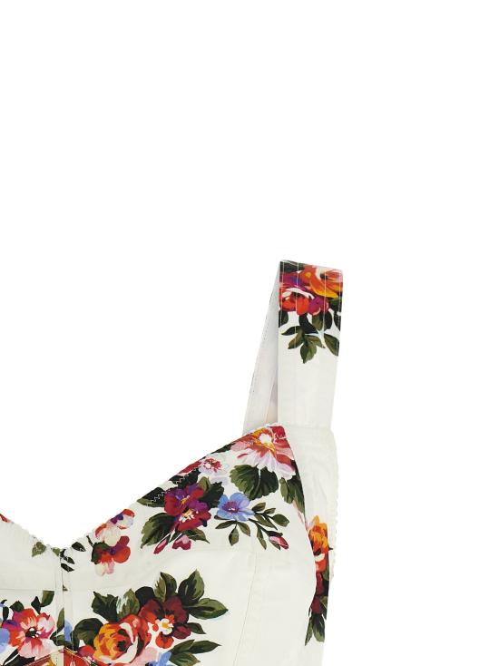 26SS 돌체앤가바나 플라워 부케 프린트 코튼 뷔스티에 탑 F7BB1THS5UUHA5ZO White - DOLCE & GABBANA