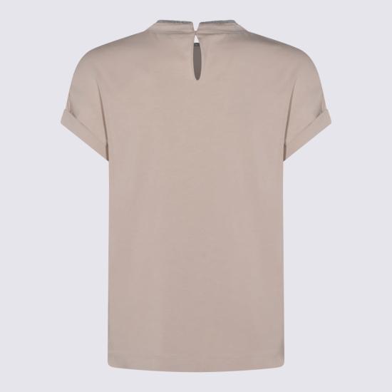  브루넬로 쿠치넬리 반팔 티셔츠 Brunello Cucinelli 코튼 티셔츠 베이지 - BRUNELLO CUCINELLI