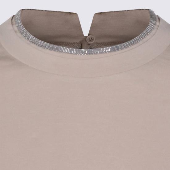  브루넬로 쿠치넬리 반팔 티셔츠 Brunello Cucinelli 코튼 티셔츠 베이지 - BRUNELLO CUCINELLI